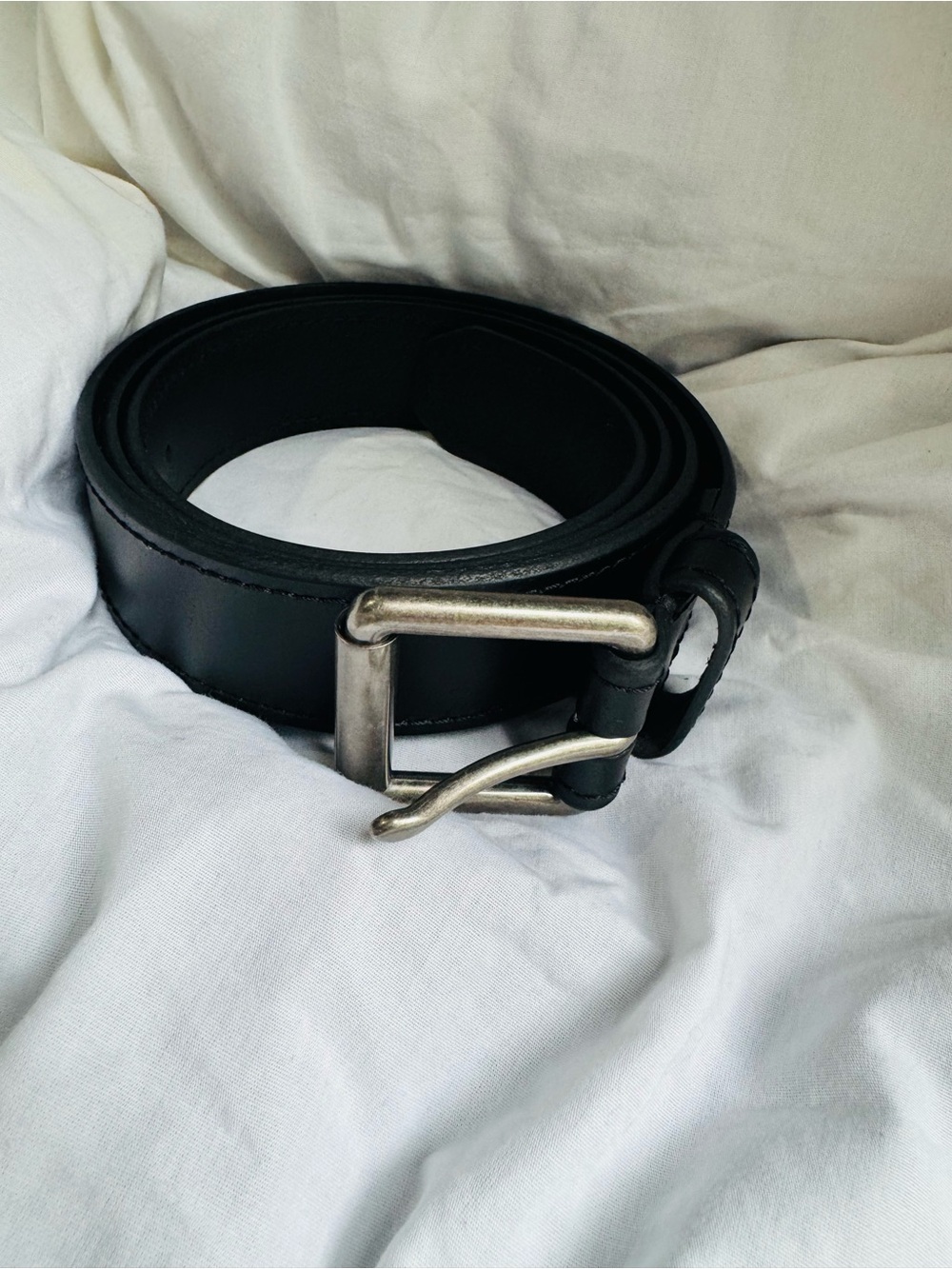 Black Leather Men's Belt with Metal Buckle Size 42-44